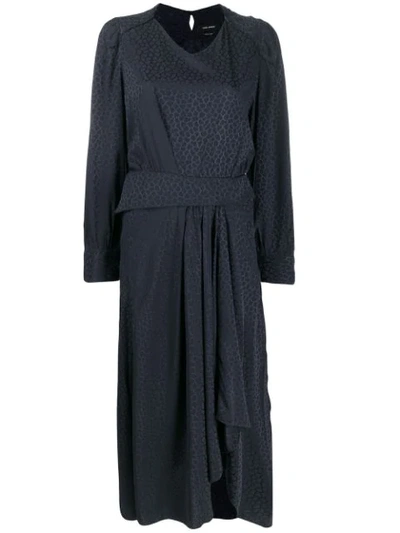 Isabel Marant Animal Long Sleeve Stretch Silk Jacquard Midi Dress In Black