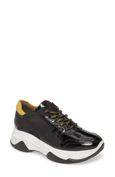 Paul Green Blend Lace-up Sneaker In Black Crinkled Patent