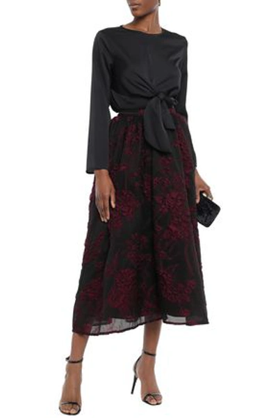 Co Flared Silk-blend Cloqué Midi Skirt In Plum