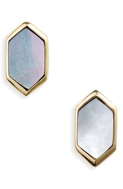 Argento Vivo Mother Of Pearl Hexagon Stud Earrings In Gold/ Grey Mop