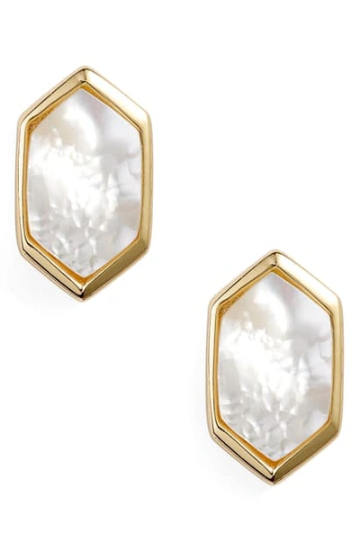 Argento Vivo Mother Of Pearl Hexagon Stud Earrings In Gold/ Mop