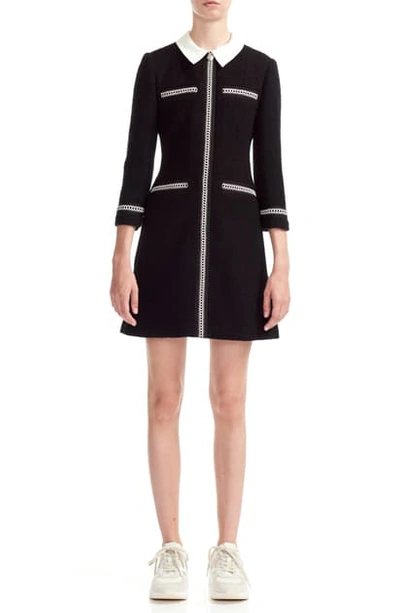 Maje Renali Contrast-collar Tweed Mini Dress In Black