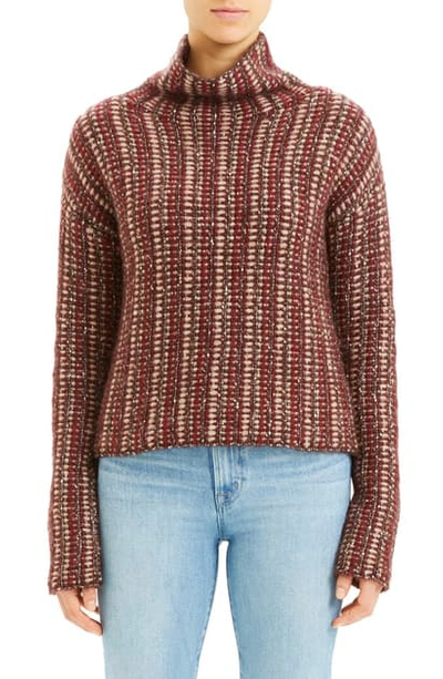 Theory Inlay Striped Alpaca-blend Turtleneck Sweater In Dark Brown Multi