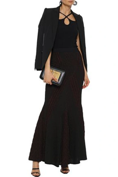 Roberto Cavalli Fluted Metallic Pointelle-knit Maxi Skirt In Merlot