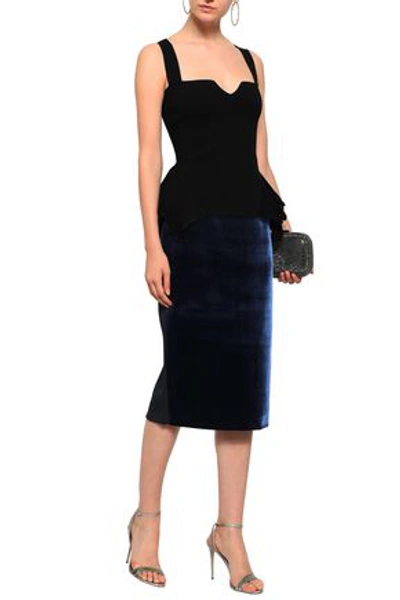 Roland Mouret Arreton Velvet And Stretch-crepe Pencil Skirt In Navy