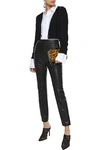 VERSACE VERSACE COLLECTION WOMAN CROPPED FRENCH TERRY-PANELED RIBBED-KNIT CARDIGAN BLACK,3074457345620797309