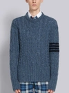 Thom Browne 4-bar Aran Cable Donegal Pullover In 450 Blue