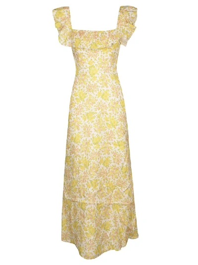 Zimmermann Citrus Floral Goldie Ruffle-neck Long Dress