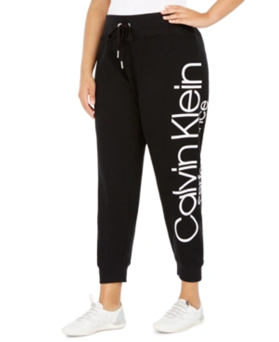 Calvin Klein Performance Plus Size Logo Joggers In Black/white