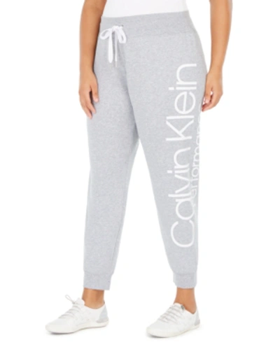 Calvin Klein Performance Plus Size Logo Joggers In Pearl Grey Heather