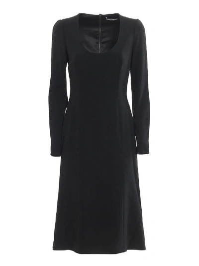 Dolce & Gabbana Wide Neck Crepe Dress In Black