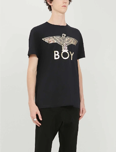 Boy London Metallic Logo-print Cotton-jersey T-shirt In Black,gold Tone
