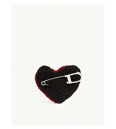 Prada Heart Safety-pin Wool Brooch In Red/black