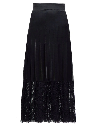 Dolce & Gabbana Pleated Silk Georgette & Lace Midi Skirt In Black