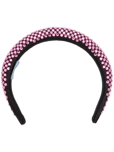 Prada Crystal-embellished Satin Headband In Black