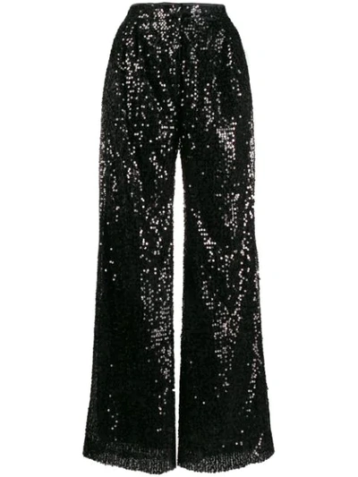In The Mood For Love Sequin Wide Leg Trousers In Black