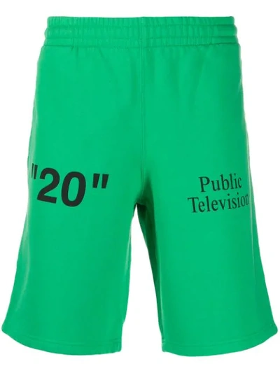 Off-white Contrasting Logos Track Shorts In Green