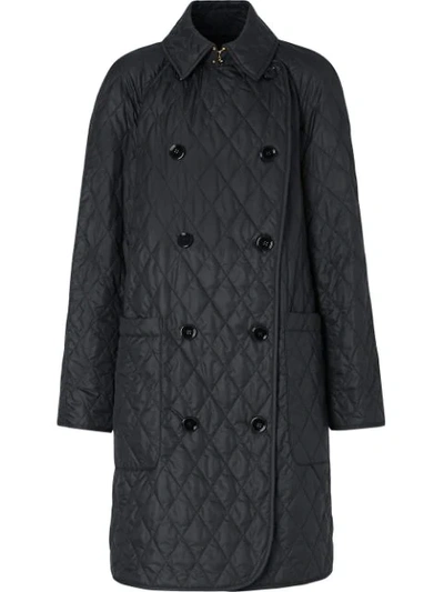Burberry Tything Quilted Double Breasted Coat In Black