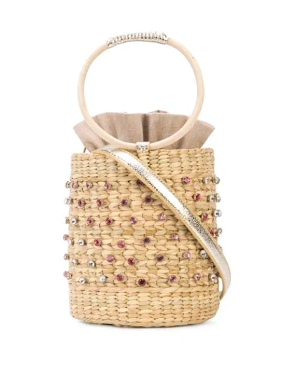 Poolside Bobbi Crystal Embellished Bucket Bag In Neutrals