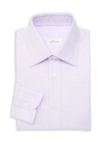 Brioni Men's Regular-fit Textured Micro Check Dress Shirt In Purple