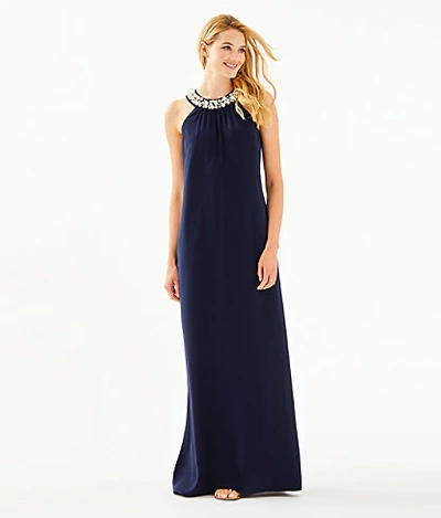 maxi navy blue dress for women Navy-Blue Short Sleeves Sequinned Fit and Flare Maxi Dress for Women