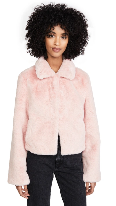 Adrienne Landau Short Faux Fur Jacket In Rose
