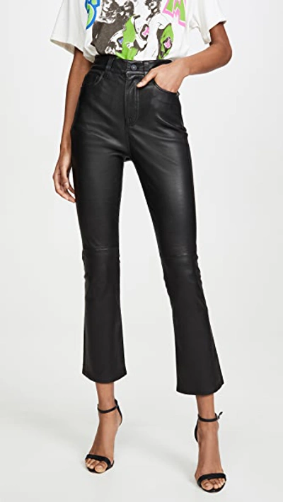 7 For All Mankind High Waisted Leather Slim Kick Jeans In Jet Black