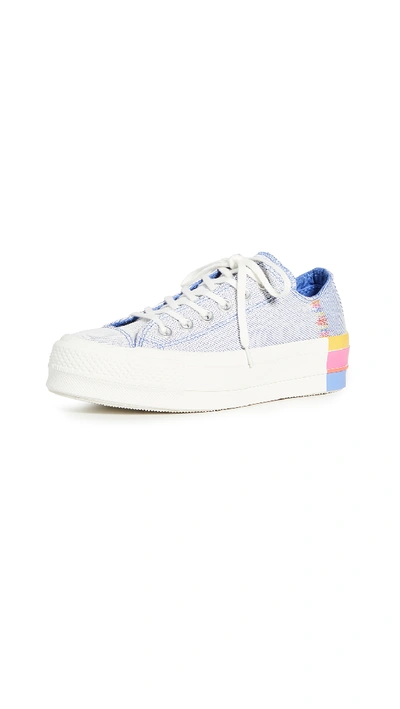 Converse Chuck Taylor All Star Lift Ox Rainbow Sneakers In Ozone Blue/vintage White