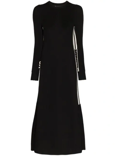Y-3 3-stripe Tech Knit Midi Dress In Black