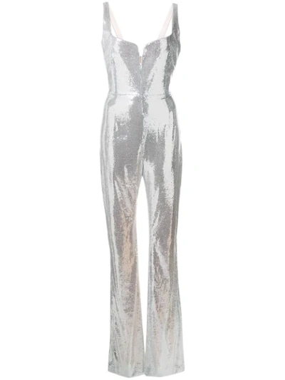 Galvan Signature Corset Metallic Jumpsuit In Silver