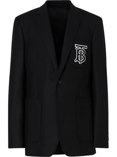 Burberry Logo贴花单排扣西装夹克 In Black