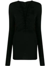 Ben Taverniti Unravel Project Black Front Lace-up Long Sleeve T-shirt