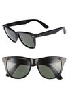 Ray Ban Wayfarer Folding Classic Sunglasses Black Frame Green Lenses 54-20 In Black/ Green