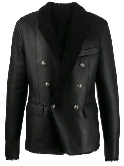 Balmain Shearling Lined Leather Jacket In Black