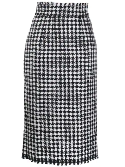 Dolce & Gabbana Houndstooth Fitted Midi Skirt In Grey