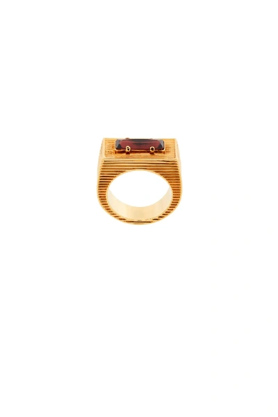 Roberto Cavalli Crystal Ridged Flat Ring In Gold