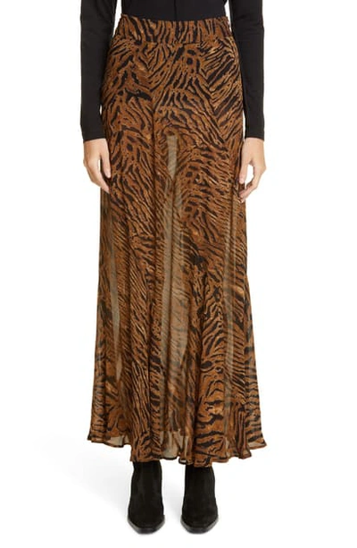 Ganni Tiger Print Sheer Georgette Maxi Skirt