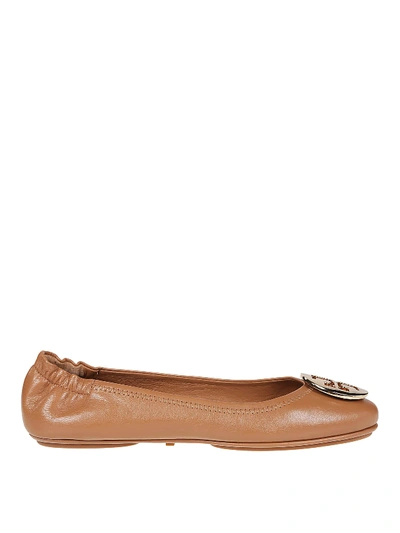 Tory Burch Minnie Travel Leather Ballet Flats In Light Brown