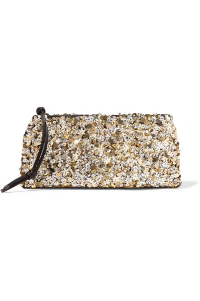 Dries Van Noten Sequined Satin Clutch In Black