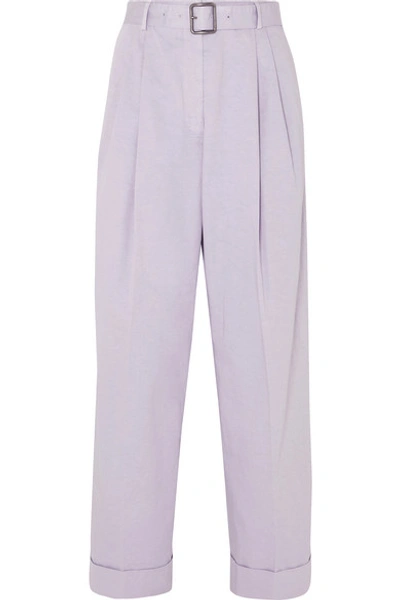 Dries Van Noten Belted Cotton-twill Tapered Pants In Lilac