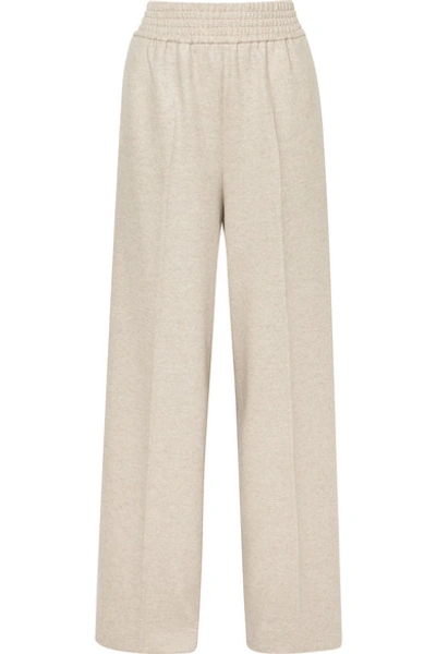 Agnona Mélange Wool And Cashmere-blend Wide-leg Pants In Beige