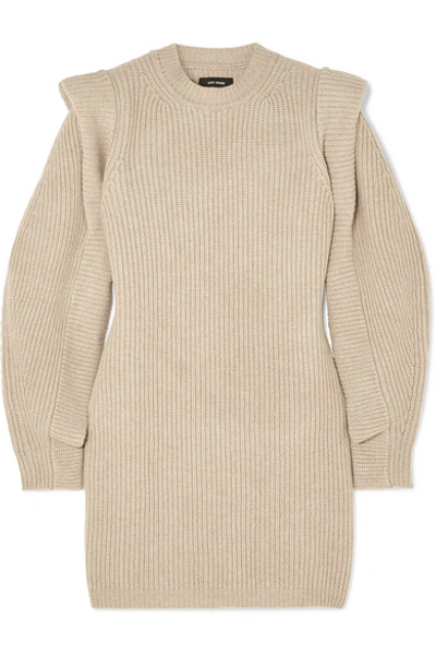 Isabel Marant Beatsy Ribbed Cashmere And Wool-blend Mini Dress In Neutral