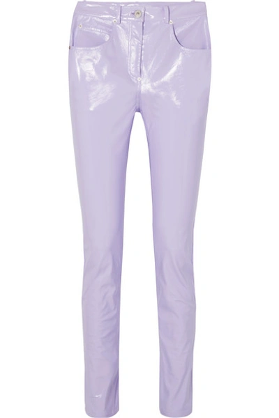 Pushbutton Glossed-pu Skinny Pants In Lilac