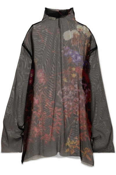 Dries Van Noten Darci Oversized Floral-print Silk-tulle Tunic In Black