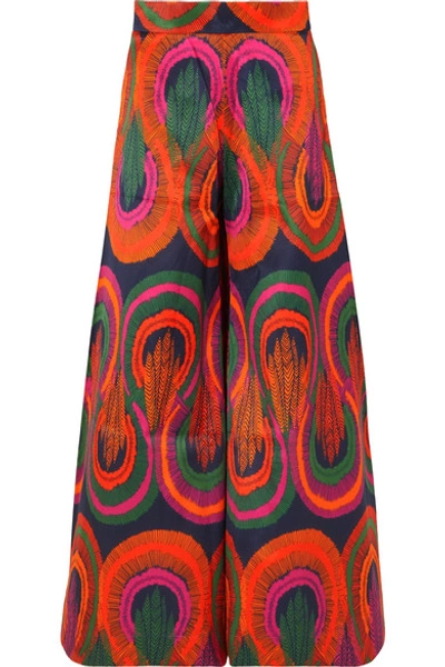 Rianna + Nina Printed Cotton And Silk-blend Satin Wide-leg Pants In Green