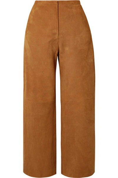 Khaite Charlize Paneled Suede Wide-leg Pants In Camel