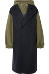 MONSE HOODED DOUBLE-BREASTED EMBROIDERED WOOL-BLEND AND RIPSTOP COAT