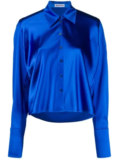 Balenciaga Stretch Satin Drape Back Shirt In Blue