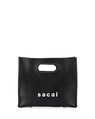 Sacai Small Leather Shopper Tote Bag In Black