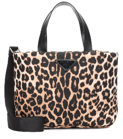 Prada Leopard Print Nylon Top Handle Bag In Multicoloured